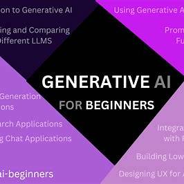 Developer’s workspace with a laptop open to Microsoft's Generative AI for Beginners course on GitHub, highlighting hands-on learning in Python and AI