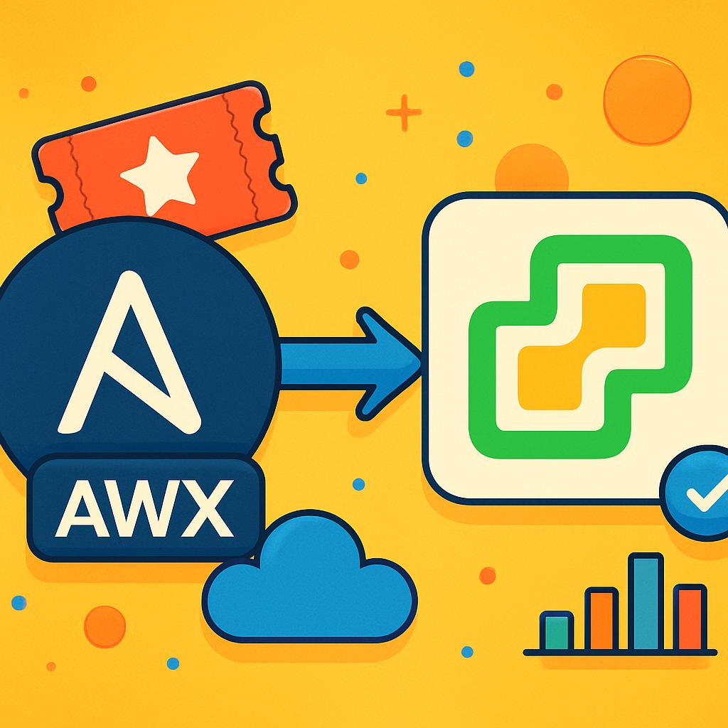 Ansible AWX and vCenter logo on a bright background illustrating a self-service VM portal setup