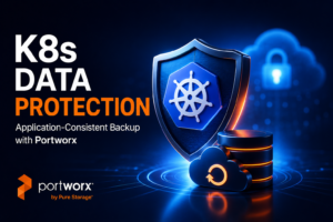 K8s Data Protection with Portworx Enterprise featuring application-consistent backup, Kubernetes backup, persistent volume protection, disaster recovery, and fast recovery for stateful applications.